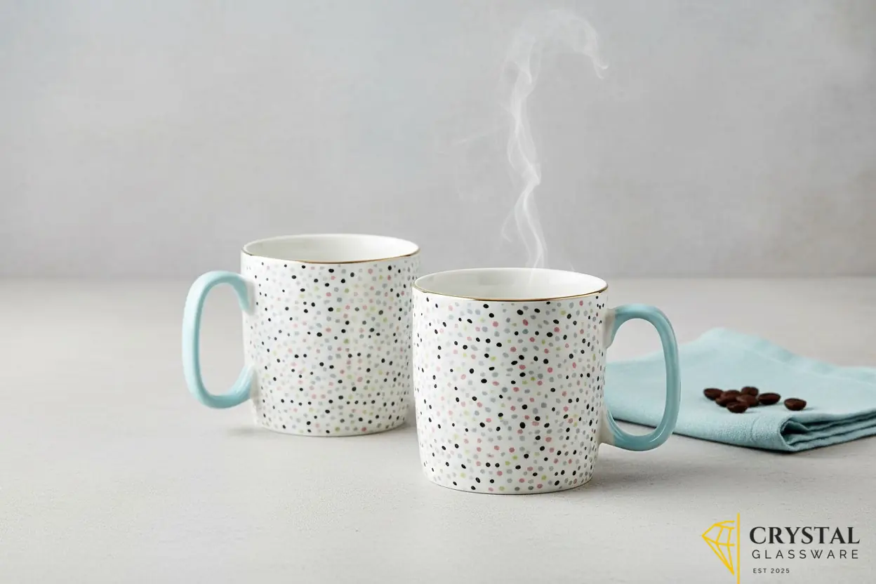 Danny Home Porcelain Mugs 2-Piece Gift Set featuring a playful multicolored speckled dot pattern and pastel handles — Crystal Glassware Pakistan